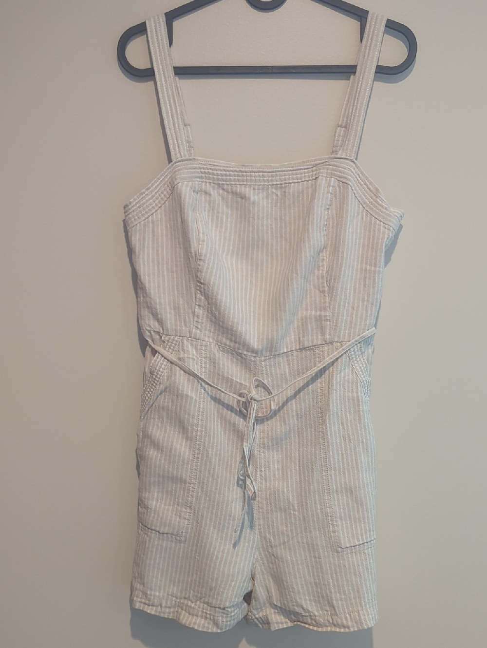 Striped Linen-Blend Romper - Cream Stripes